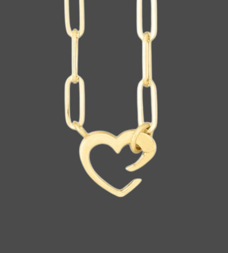 14K Yellow Gold Heart Paperclip Necklace