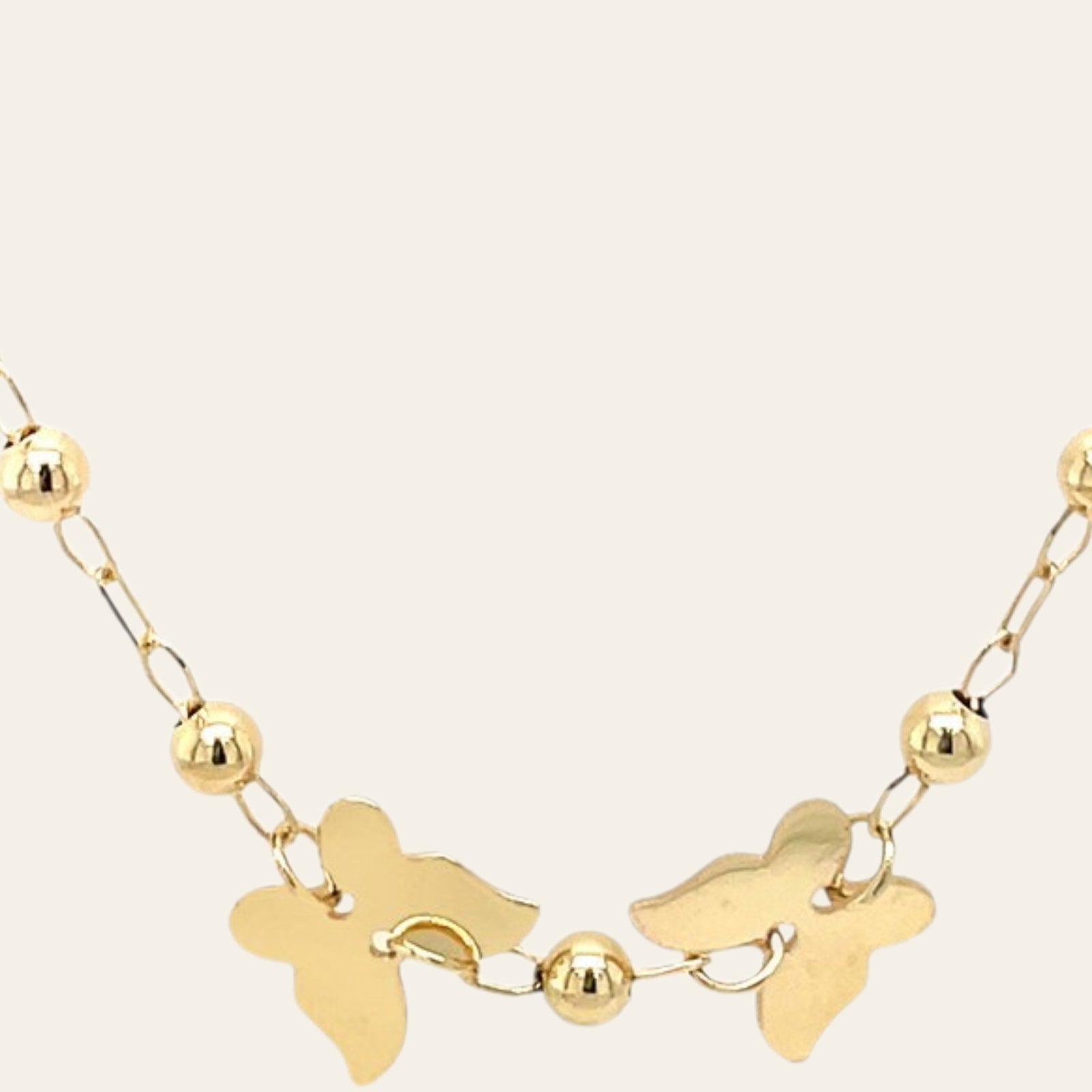 14K Yellow Gold Polished Butterfly and Bead Necklace 18 in