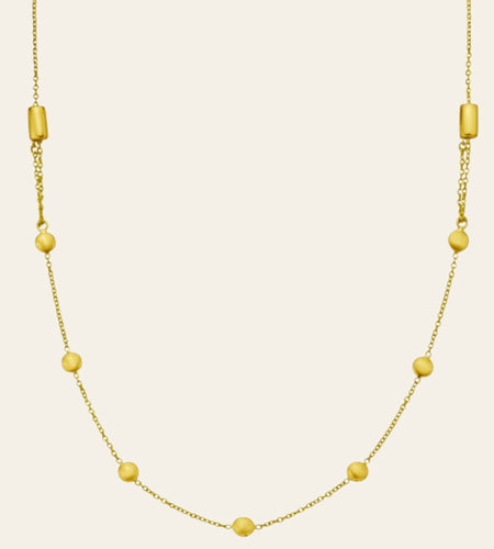 14K Yellow Gold Adjustable Bead Station Necklace
