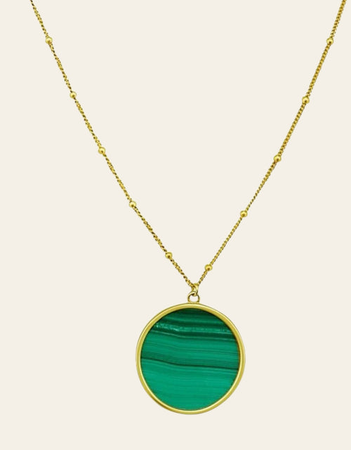 Load image into Gallery viewer, 14K Yellow Gold Malachite Inlay Circle Necklace – Adjustable 16 to 18 Inch
