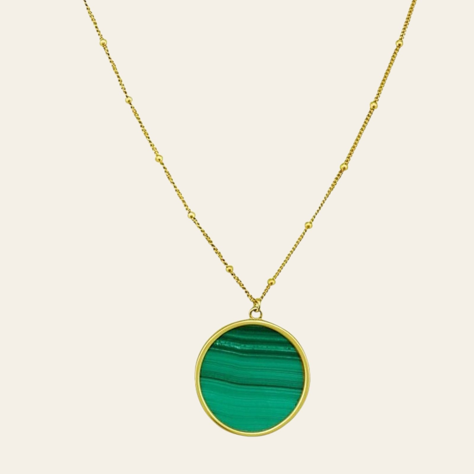 14K Yellow Gold Malachite Inlay Circle Necklace – Adjustable 16 to 18 Inch