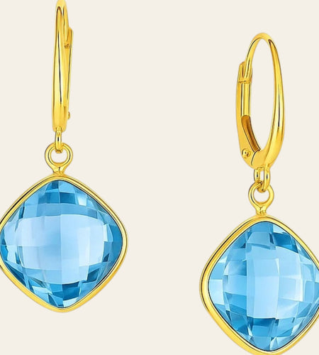 Drop Earrings with Blue Topaz Cushion Briolettes in 14k Yellow Gold