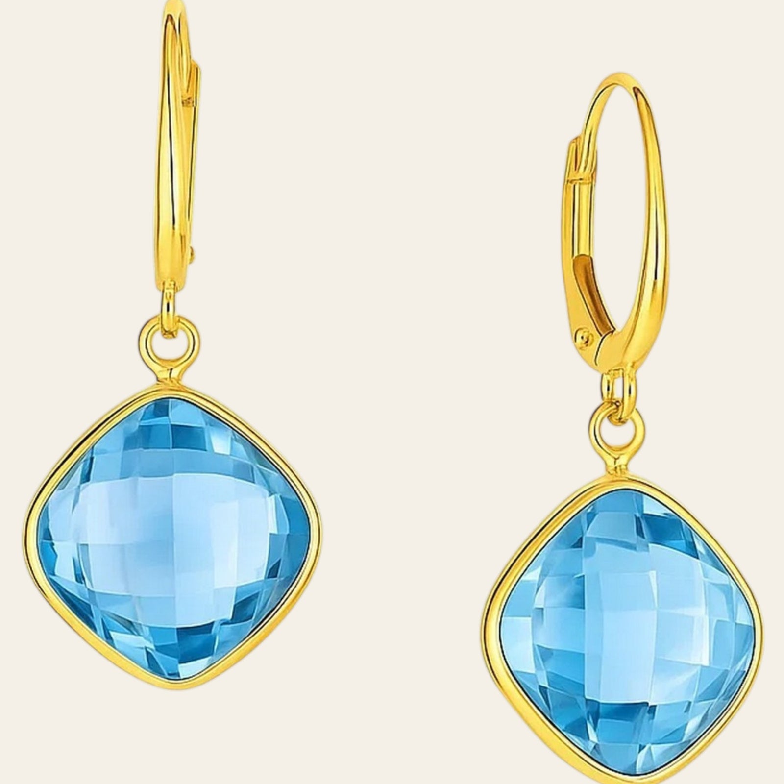 Drop Earrings with Blue Topaz Cushion Briolettes in 14k Yellow Gold