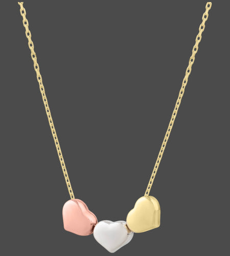 14K Tri-Color Gold Triple Heart Necklace