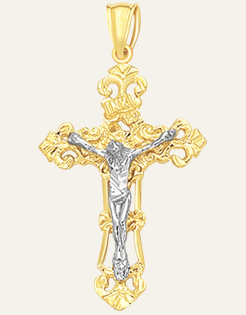Load image into Gallery viewer, 14K Two-Tone Gold Ornate Crucifix Cross Pendant – 1.54 Inches
