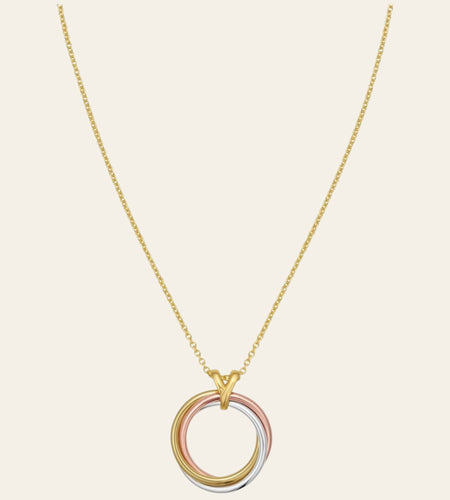 14K Tri-Color Gold Interlocking Circles Necklace 18 Inch