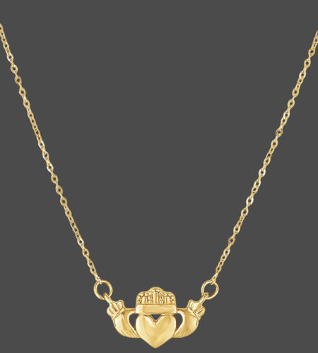 14K Yellow Gold Claddagh Pendant Necklace