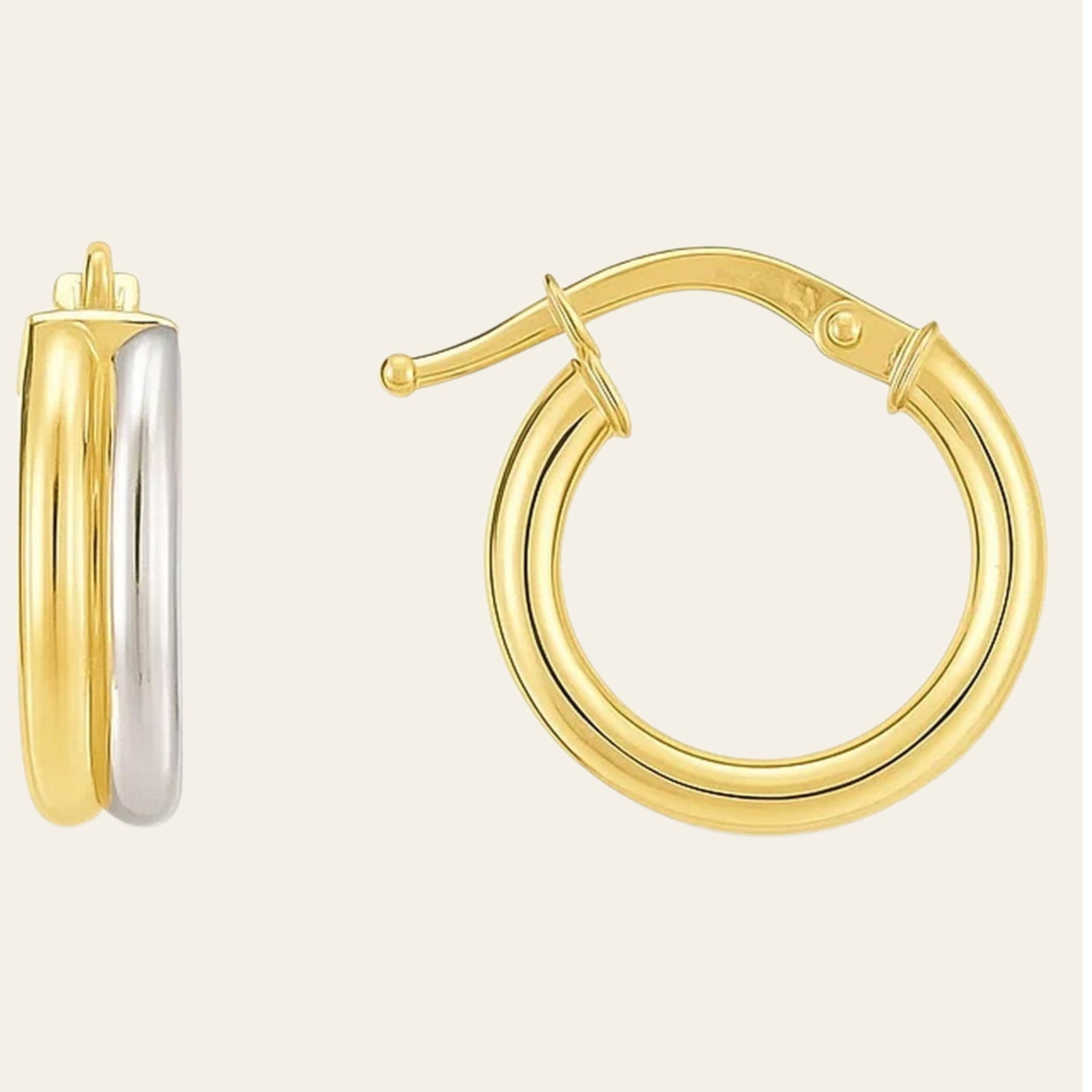 14k Two Tone Gold Double Round Hoops