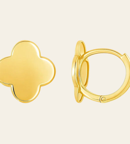 14K Yellow Gold Polished Clover Stud Earrings
