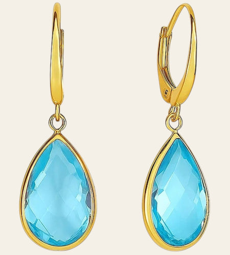 Drop Earrings with Pear-Shaped Blue Topaz Briolettes in 14k Yellow Gold