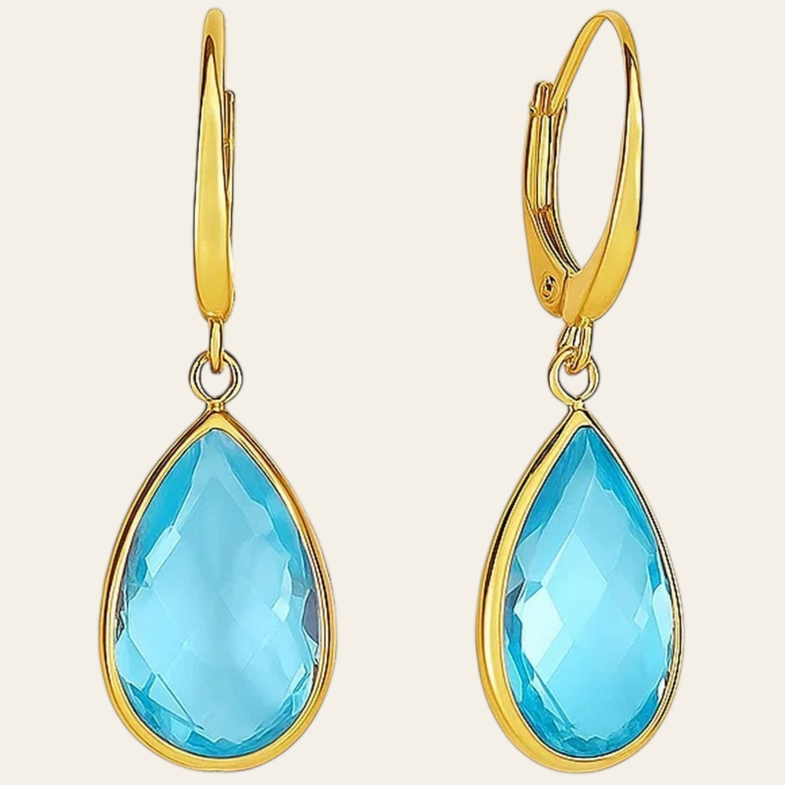 Drop Earrings with Pear-Shaped Blue Topaz Briolettes in 14k Yellow Gold