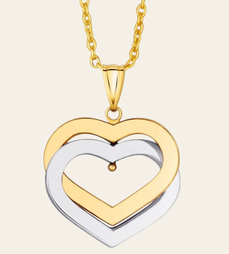 14K Two-Tone Gold Intertwined Moving Hearts Necklace 18 Inch