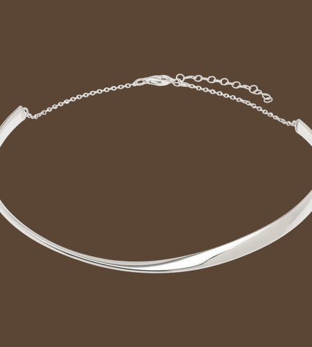 Sterling Silver Rhodium Plated Sculpted Collar Necklace