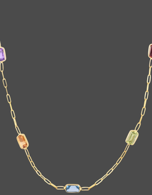 Load image into Gallery viewer, 14K Yellow Gold Multi-Gemstone Baguette Paperclip Necklace 17 Inch
