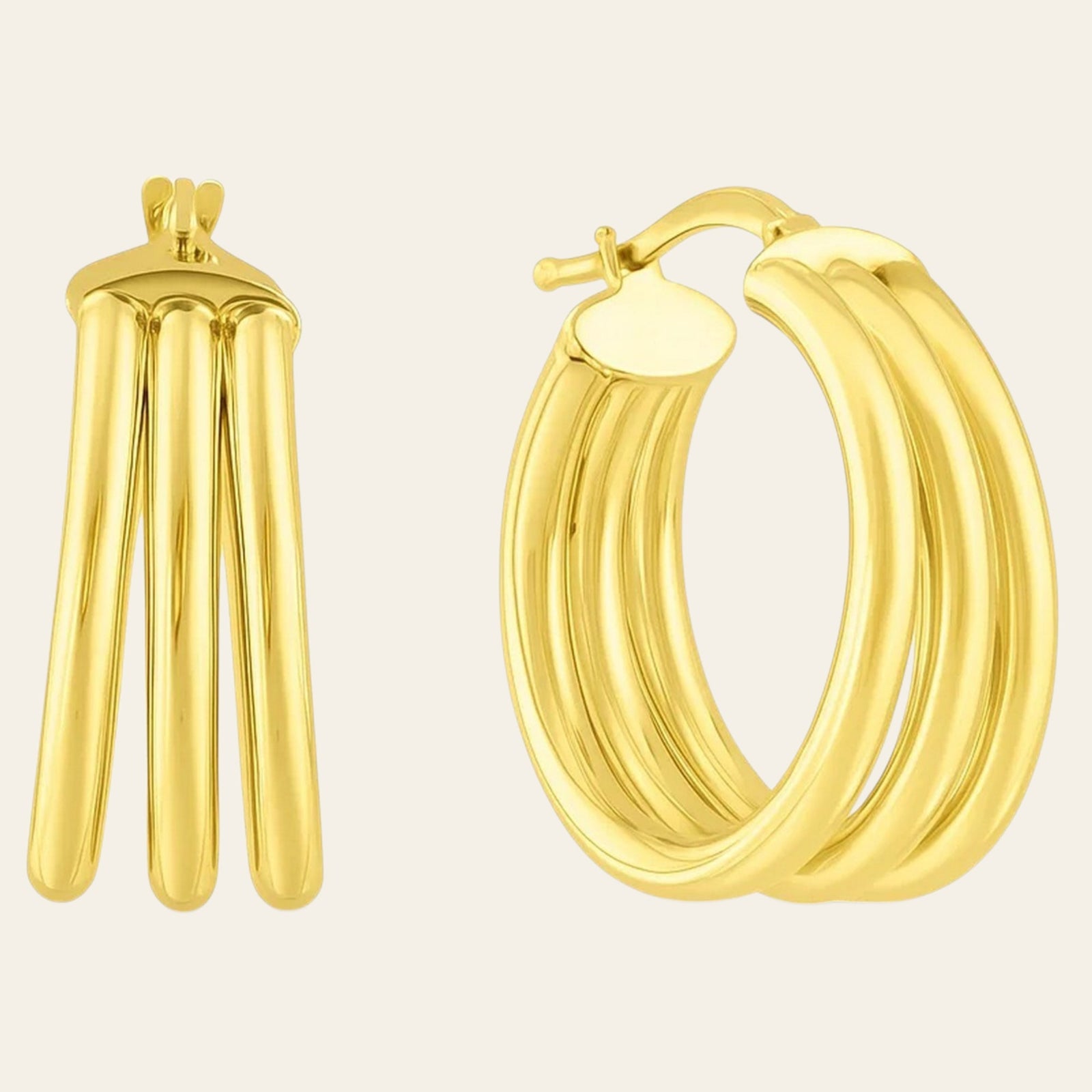 14K Yellow Gold Large Triple Row Hoop Earrings (15.00 mm)