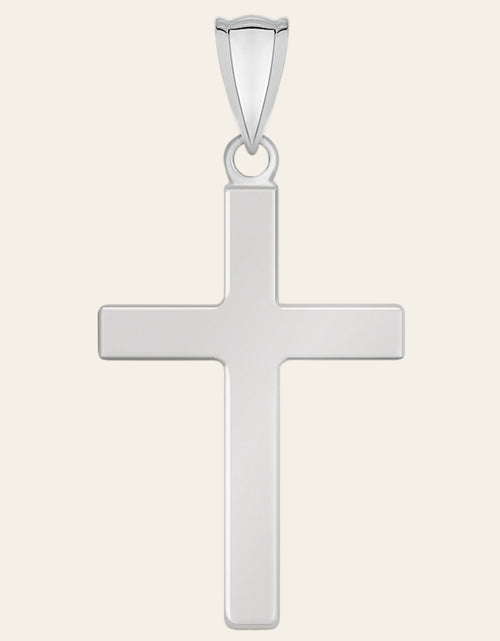 Load image into Gallery viewer, 14K White Gold Flat Cross Pendant 1.25 in Minimalist Religious Jewelry
