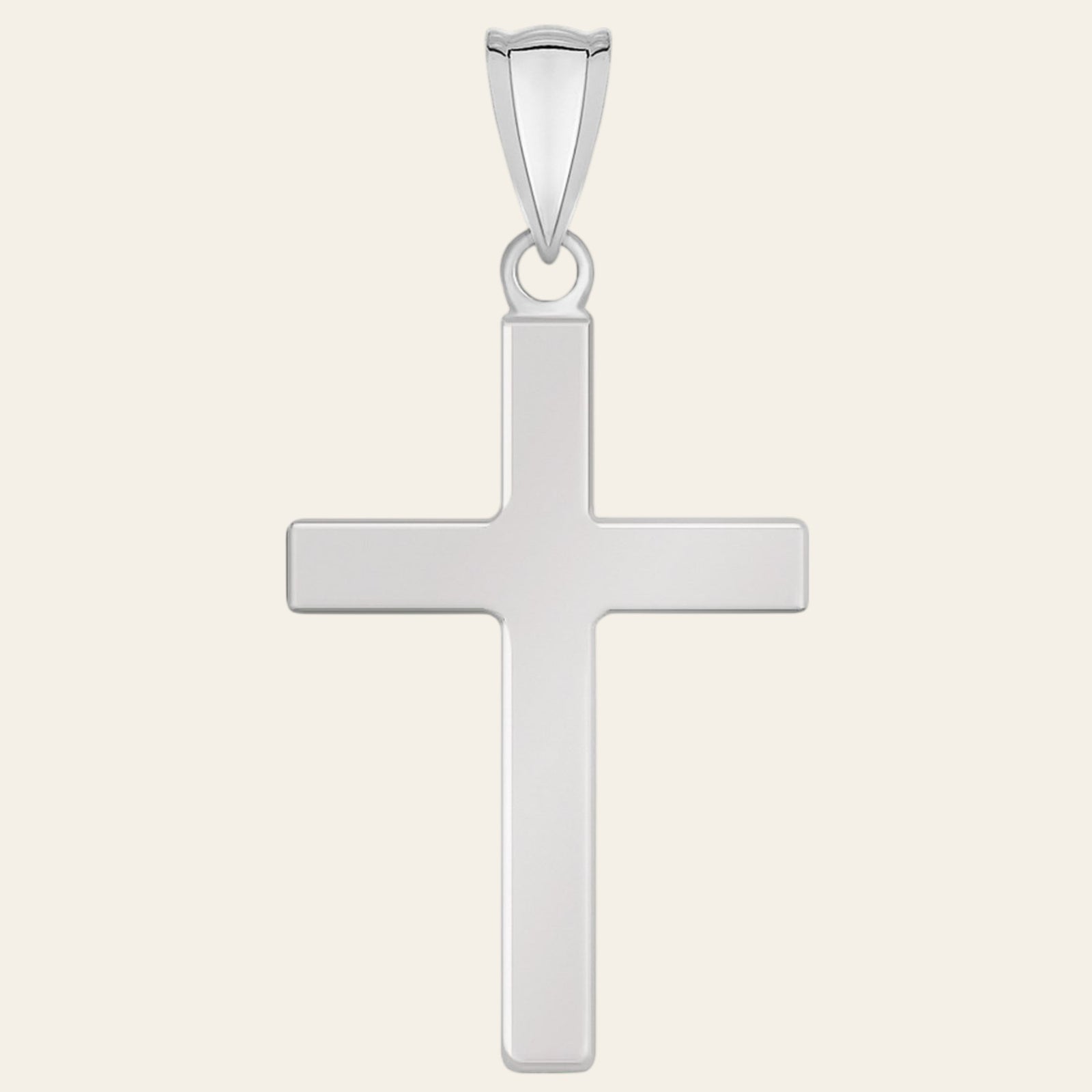 14K White Gold Flat Cross Pendant 1.25 in Minimalist Religious Jewelry