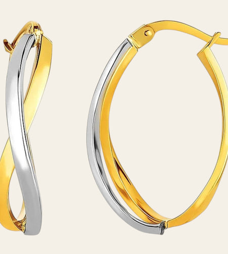 14k Two-Tone Gold Twisted Style Polished Hoop Earrings