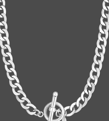 Sterling Silver Polished Wide Link Toggle Necklace – 18 Inches