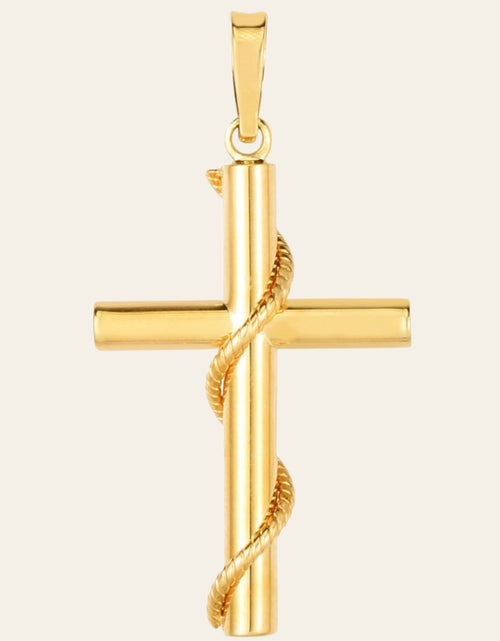 Load image into Gallery viewer, 14K Yellow Gold Tube Cross Pendant with Twisted Rope Detail

