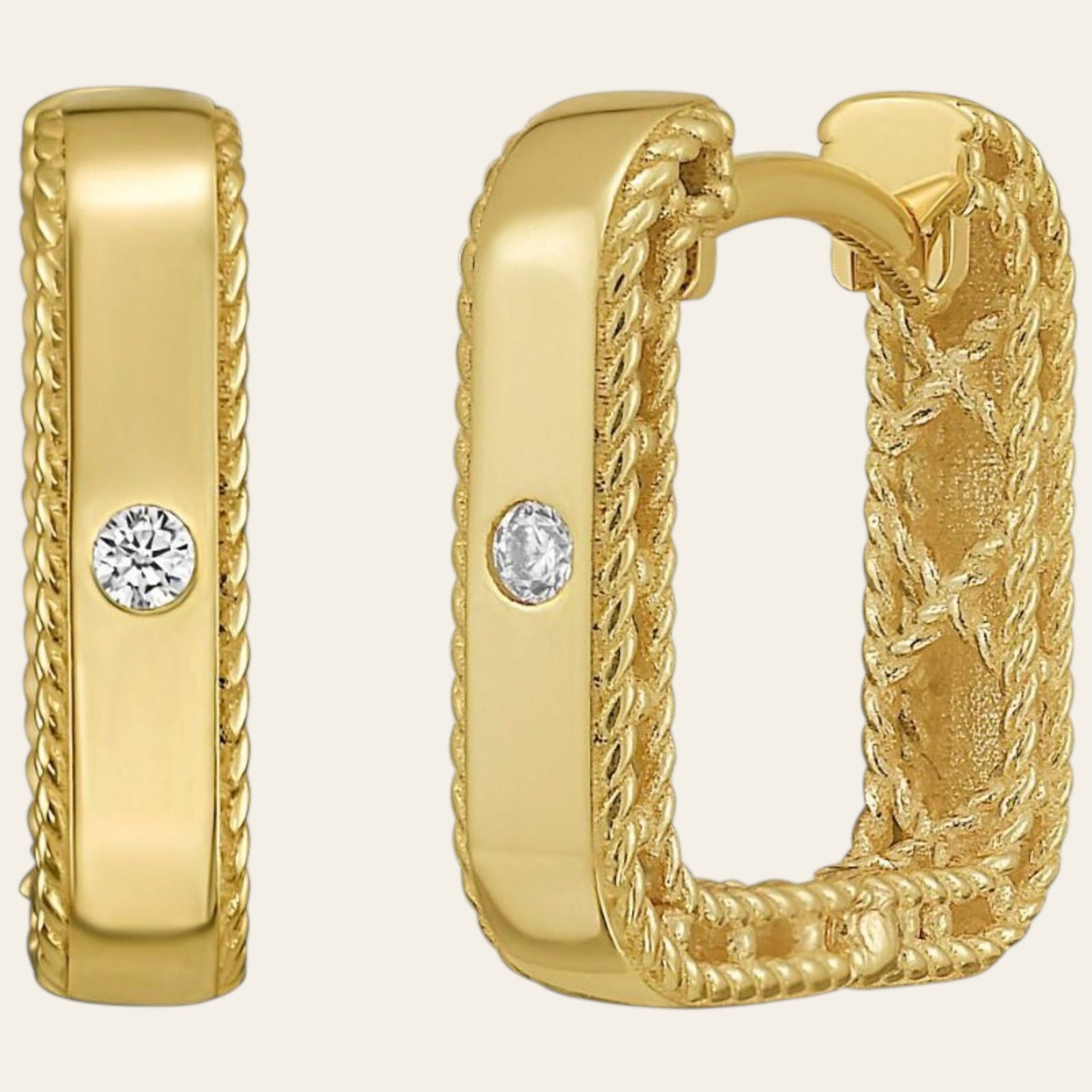 14K Yellow Gold Diamond Square Huggie Earrings
