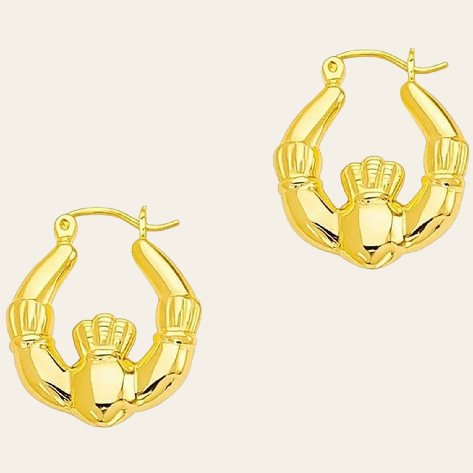 14K Yellow Gold Claddagh Symbol Hoop Earrings