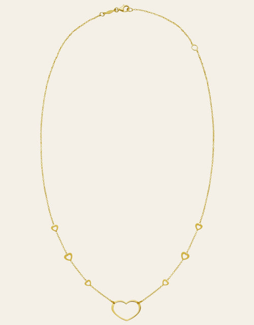 Load image into Gallery viewer, 14K Yellow Gold Open Heart Station Necklace 18 in Adjustable Heart Necklace
