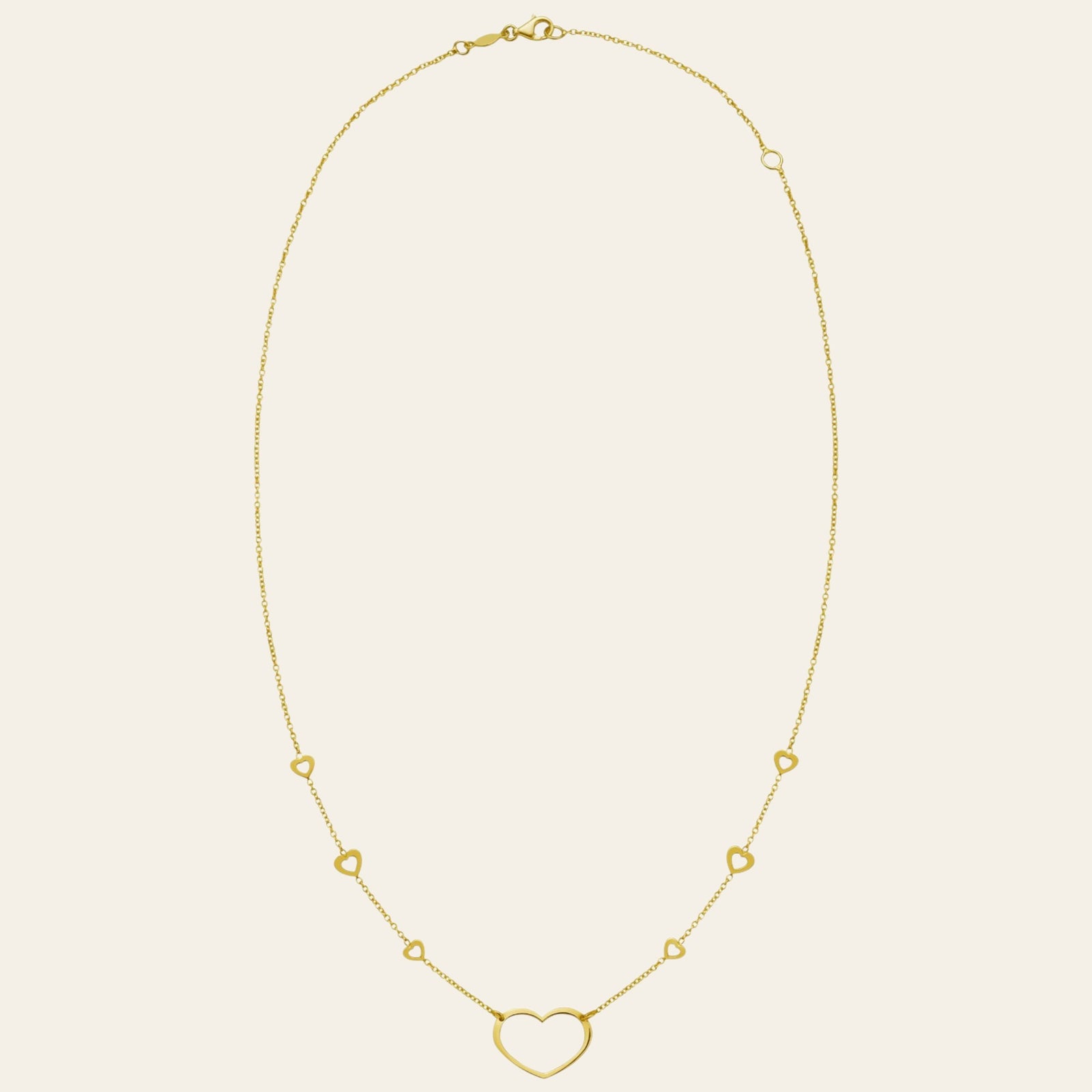 14K Yellow Gold Open Heart Station Necklace 18 in Adjustable Heart Necklace