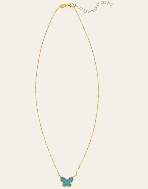 Load image into Gallery viewer, 14K Yellow Gold Turquoise Butterfly Necklace 18 in Reversible Pendant
