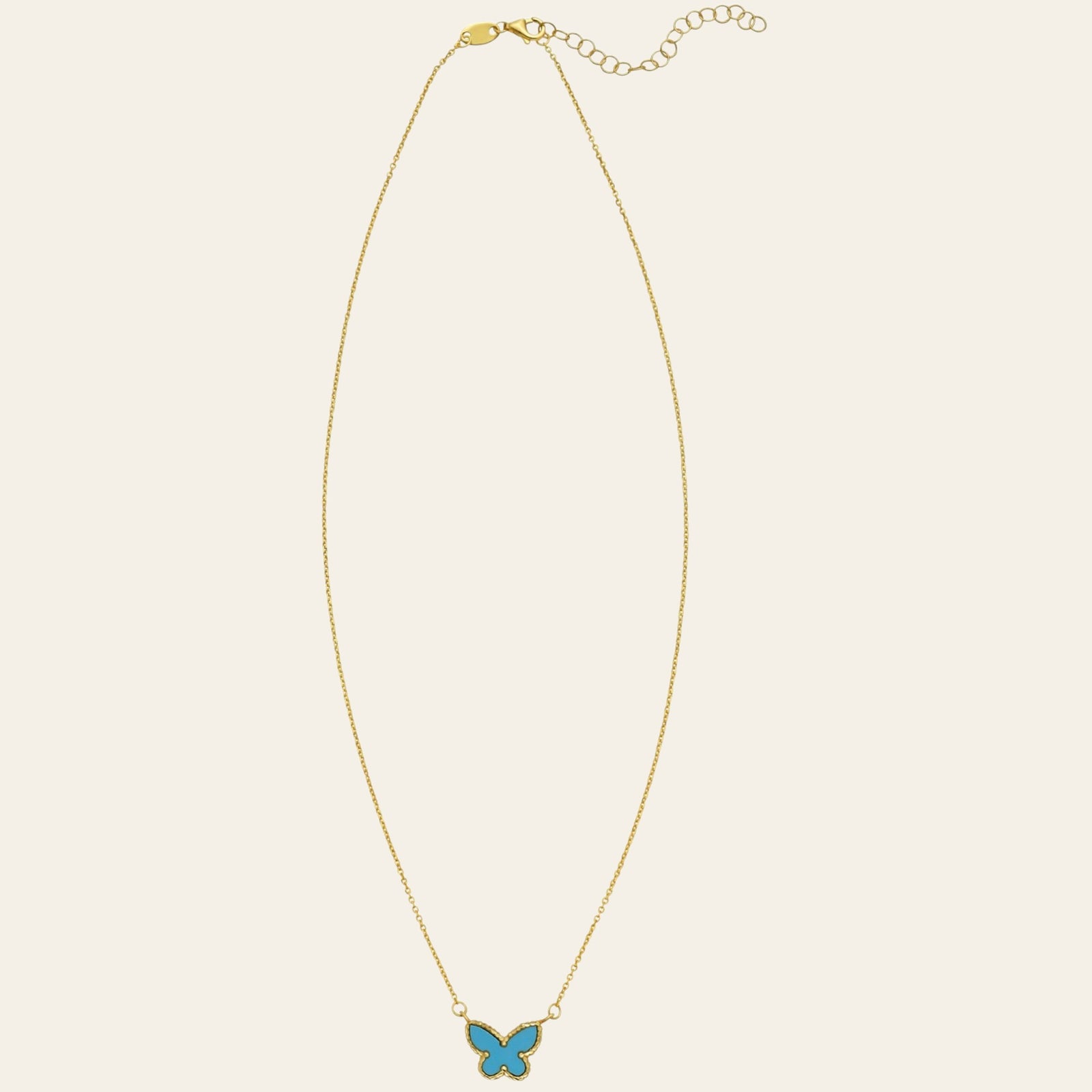14K Yellow Gold Turquoise Butterfly Necklace 18 in Reversible Pendant