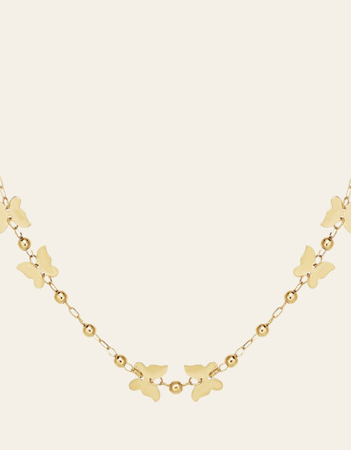 Load image into Gallery viewer, 14K Yellow Gold Polished Butterfly and Bead Necklace 18 in
