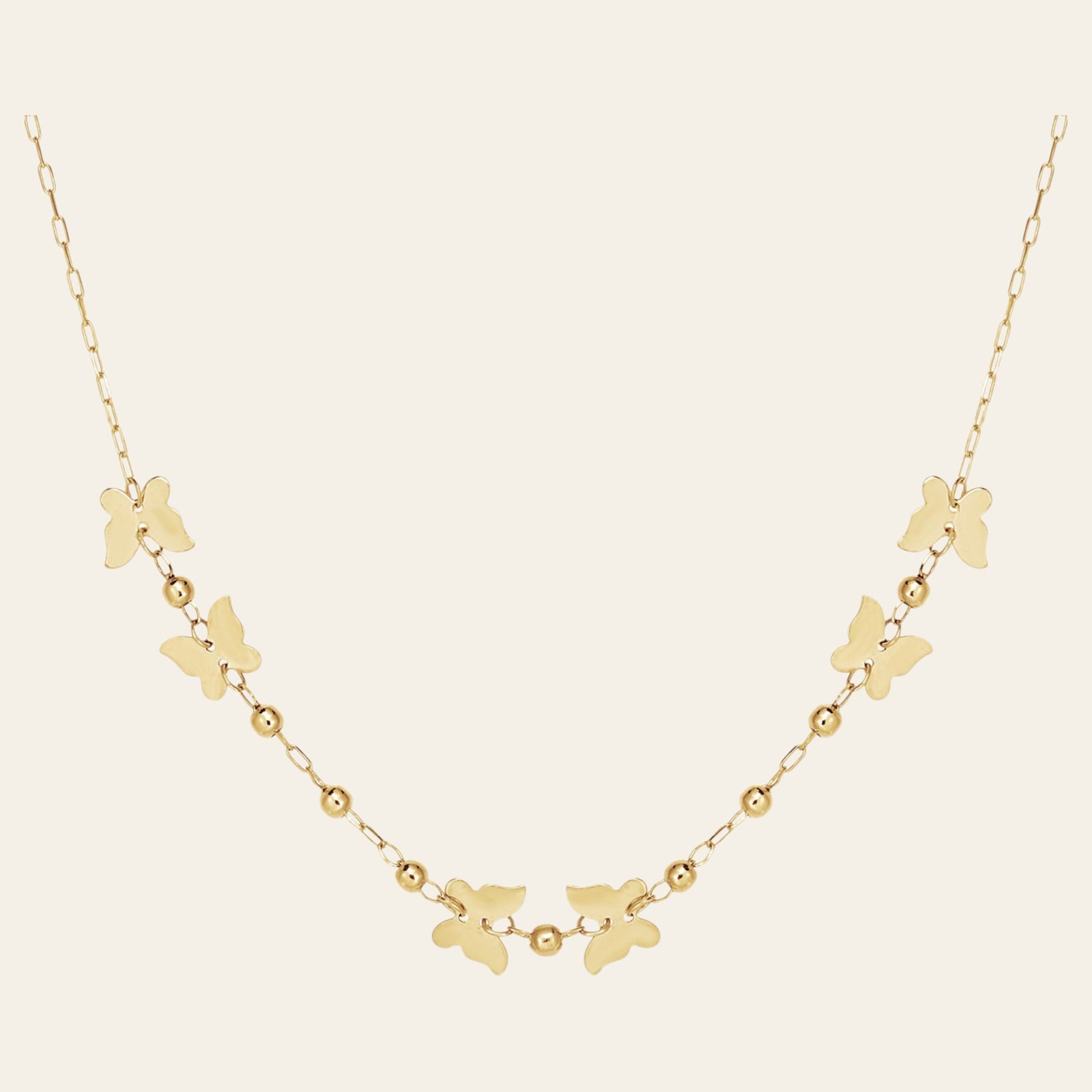 14K Yellow Gold Polished Butterfly and Bead Necklace 18 in