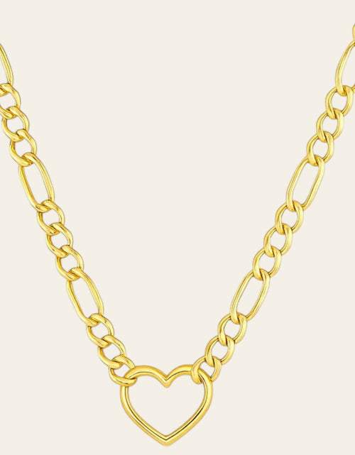 Load image into Gallery viewer, 14K Yellow Gold Figaro Chain Open Heart Necklace 18 Inch
