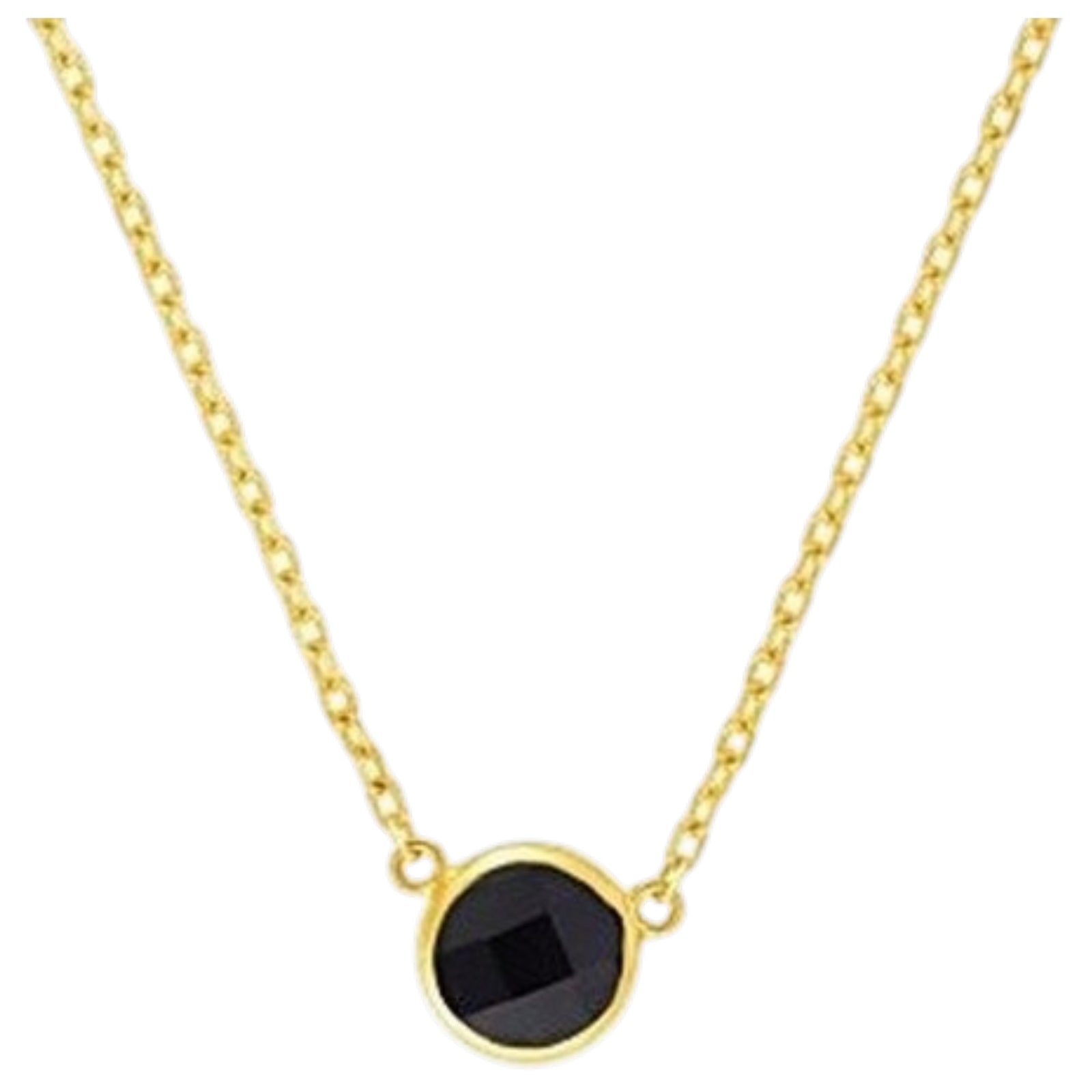 14K Yellow Gold Round Black Onyx Necklace – 17 Inches